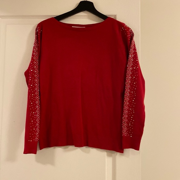 Red sweater with some sequin on the sleeve for women,MP - Picture 4 of 9